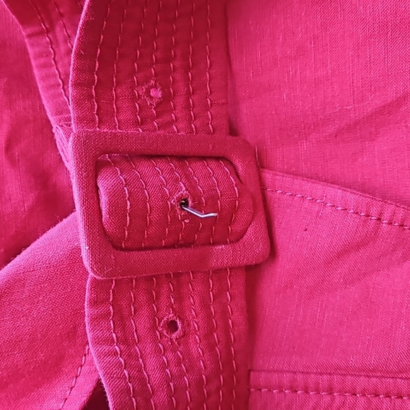 Banana Republic Red Linen Blend Ruffle Collar  Belted Trench Coat M NWOT - Picture 8 of 9